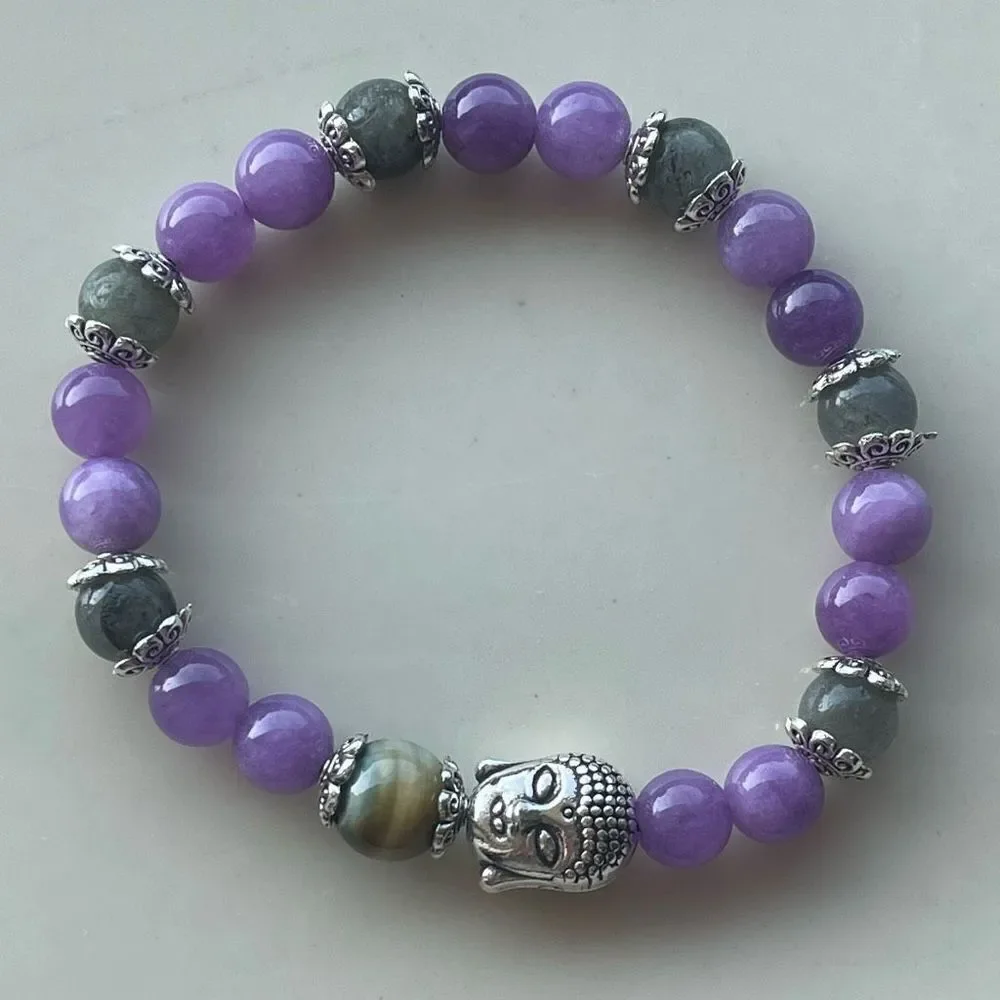 Dream tiger eye Buddha head labradorite kunzite ONE NEW stretch bracelet hand cr - Picture 5 of 11